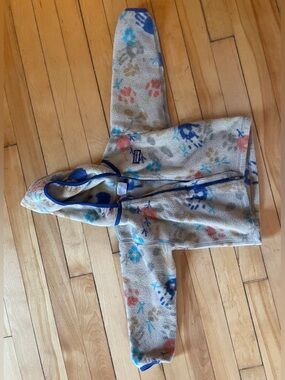 Patagonia Kids Fleece Hoodie - Cream with Blue & Coral Floral Print 2T